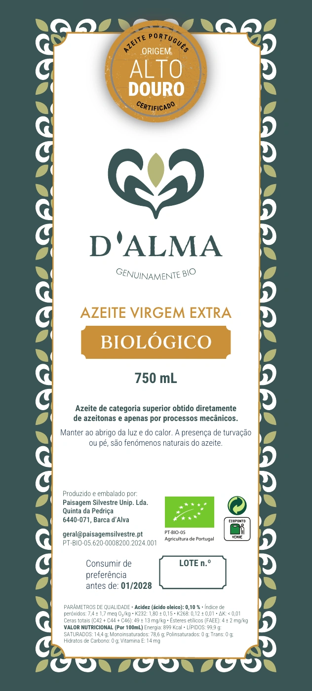 Original label · organic olive oil 750 mL · Alto Douro